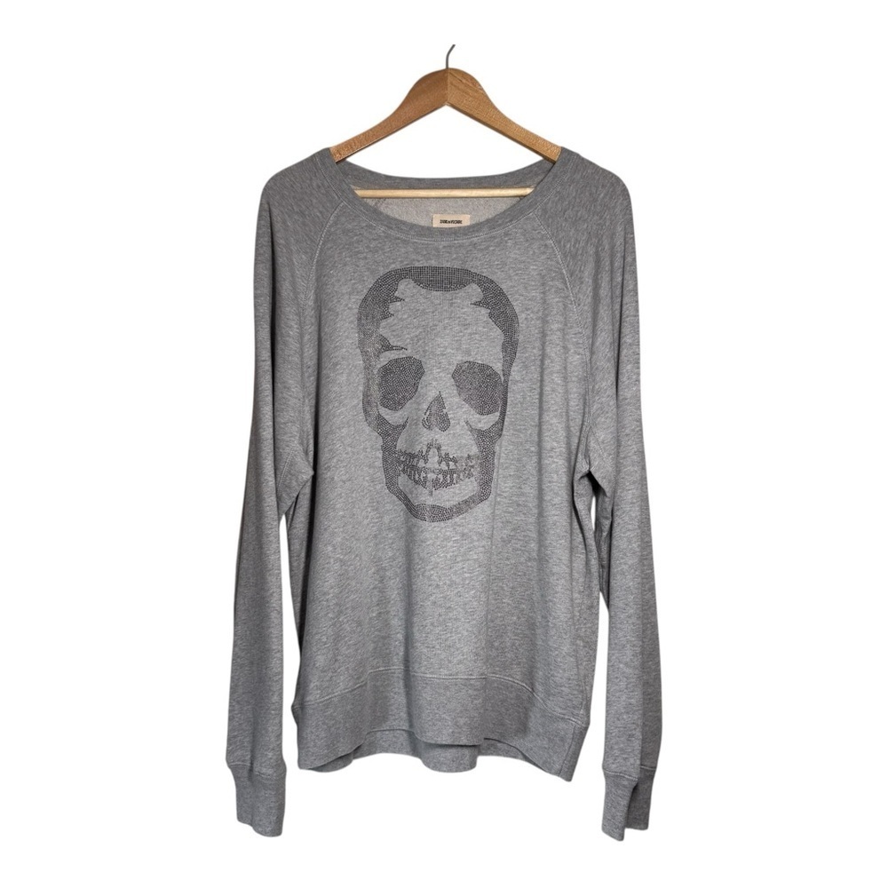 ZADIG & VOLTAIRE Skull Cotton & Modal Sweatshirt In Gris Chine NWT - Picture 2 of 4